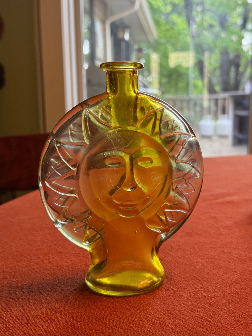Vintage Celestial Sun Glass Bottle Clear and Yellow Whimsigoth 90s